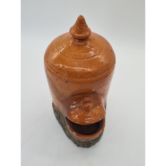 Orange Antique Ceramic Bird Feeder, Central Europe, 1900s For Sale - Image 8 of 11