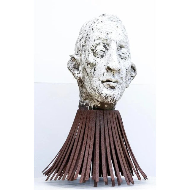 Óscar Aldonza Torres, Black Refractory Sculpture with White Smoked Glaze, Testa 16, 2019, Clay, Iron & Smoked Glass For Sale - Image 10 of 17