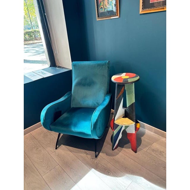 Black Futurist Stool in Tempera on Wood by Vittorio Osvaldo Tommasini for Farfa, 1920s For Sale - Image 8 of 11