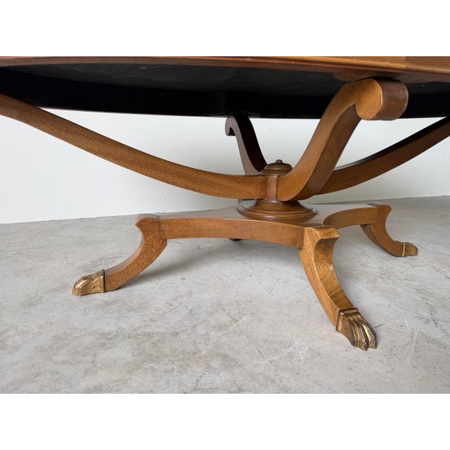 1960s Hollywood Regency Neoclassical Style Mahogany Oval Coffee Table With Brass Claw Feet For Sale In Miami - Image 6 of 12