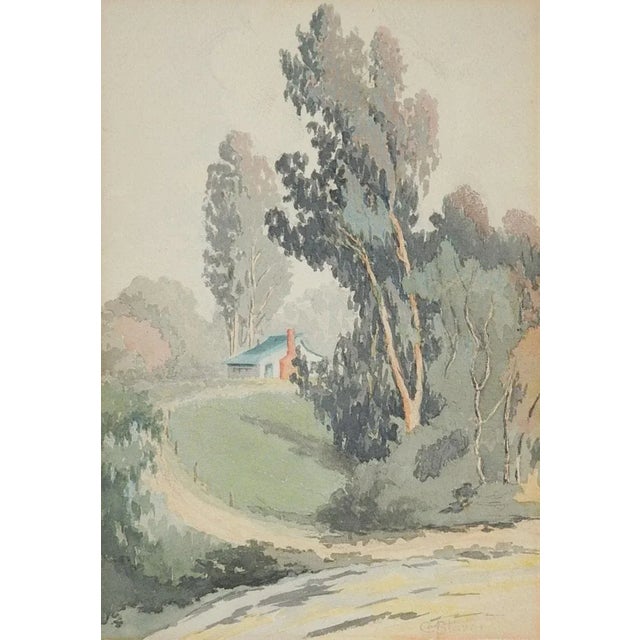 Early 20th Century Early 20th Century Cabin and Landscape Watercolor Painting For Sale - Image 5 of 5