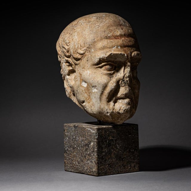 Marble & Granite Head of an Elderly Man, 1800s For Sale - Image 3 of 7