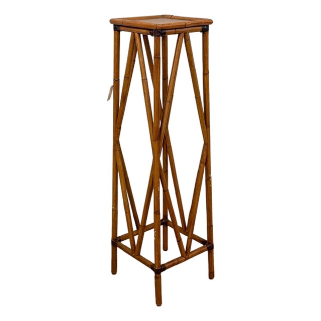 Coastal Boho Tall Bamboo Plant Stand Warm Finish Pedestal Display For Sale