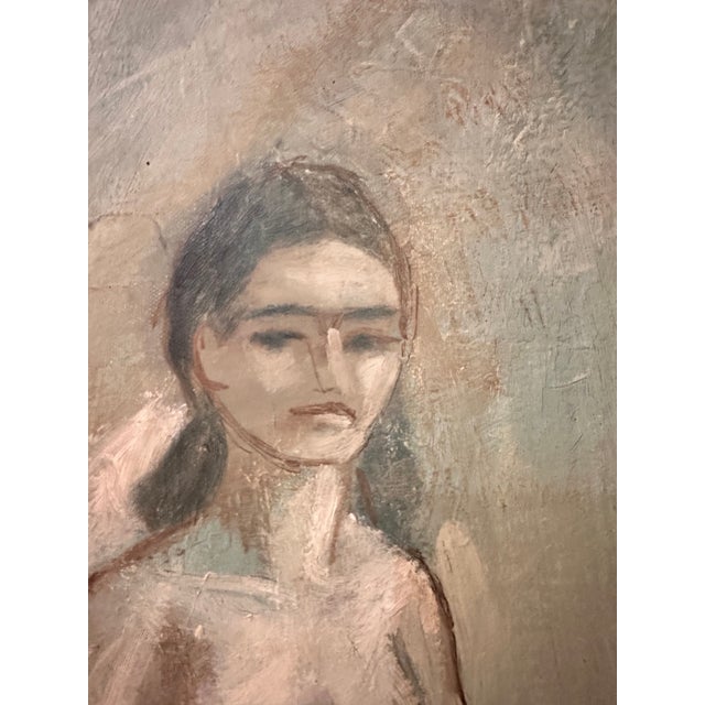 Blue 1960s Painting of Young Girl For Sale - Image 8 of 8