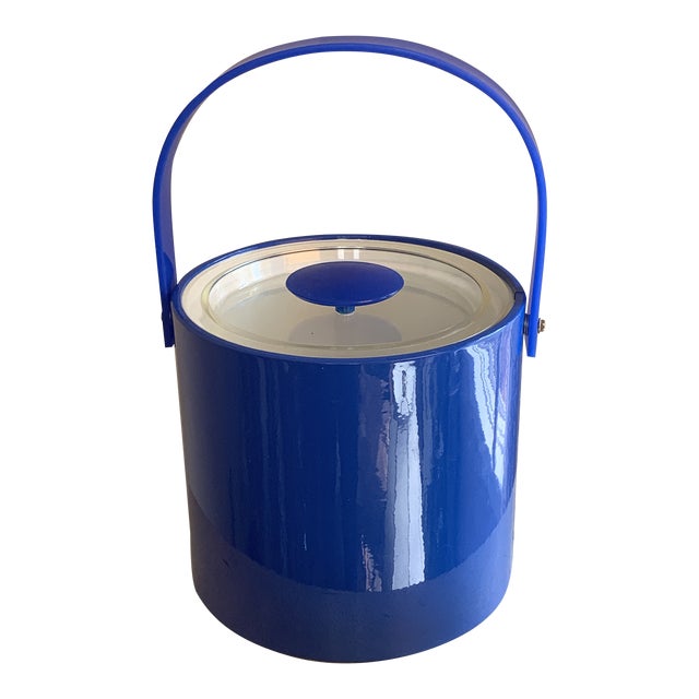 Briard Blue Vinyl Ice Bucket Lucite Handle Chairish