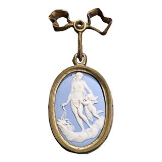 Antique 19th Century Wedgwood Light Blue Jasperware Plaque of Venus and Cupid in a Gilt Frame For Sale