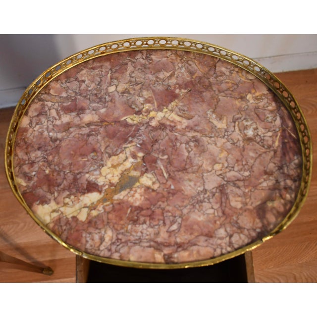 French 1880 Antique French Louis XV Walnut Inlaid Marble Top Nightstands Bedside Tables For Sale - Image 3 of 16