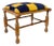 Antique French Provincial Walnut Footstool With Hand-Turned Legs & Blue/Yellow Patchwork Cushion For Sale