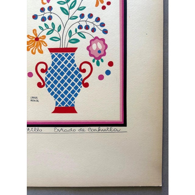 Carlos Mérida Silkscreen Print, "Charro y Serape de Saltillo" in 16x20 mat, 1945 For Sale - Image 4 of 4