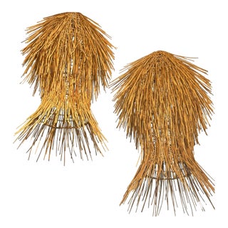 Pair of Decorative French Rattan Pendant Lights For Sale