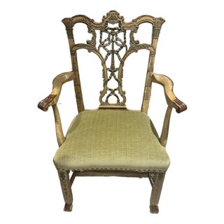 Chinese Chippendale Arm Chair Hand Painted For Sale