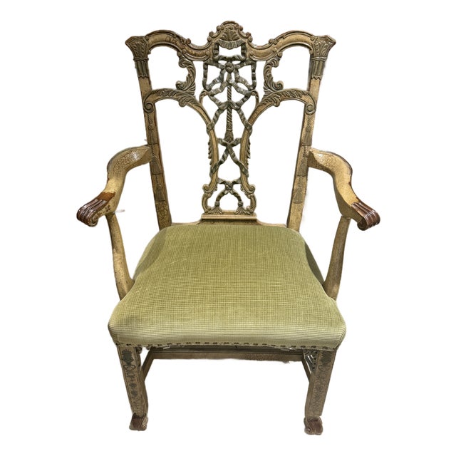Chinese Chippendale Arm Chair Hand Painted For Sale