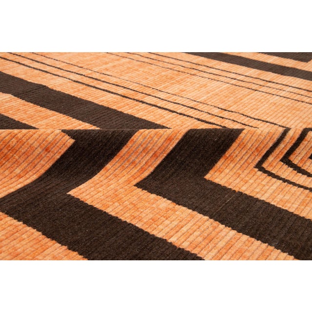 10 X 12 Modern Hand Loom Designed Wool Rug in Orange For Sale - Image 9 of 11