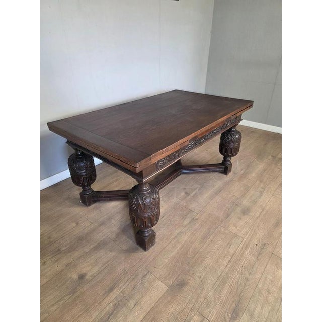 Large Antique Elizabethan Style Oak Extending Table For Sale - Image 4 of 9