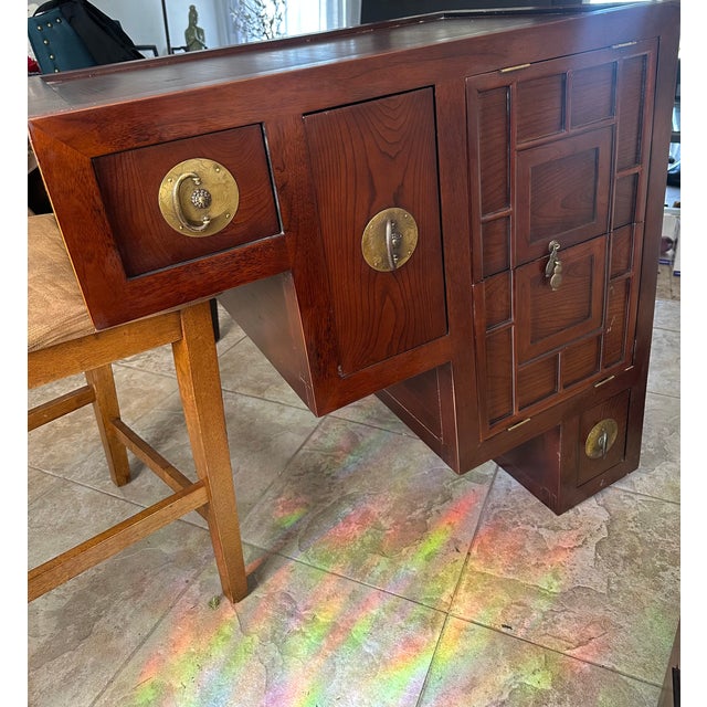 Late 20th Century Japanese Edo–Meiji Style Puzzle Tansu Cabinet, Two-Piece Elmwood Chest With Brass Hardware For Sale - Image 13 of 14