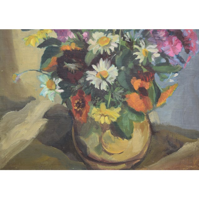 Kurt Lauber, Still Life with Wildflowers, 1955, Oil on Cardboard, Framed For Sale - Image 4 of 8