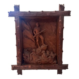 1930s Wood Carved Hunt Scene For Sale