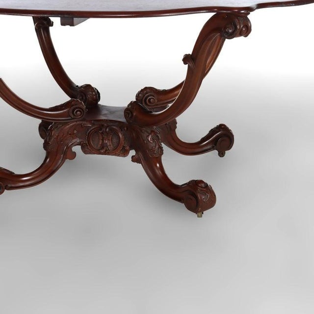 Rococo Antique Rococo Carved Mahogany Turtle Top Center Table C1890 For Sale - Image 3 of 14