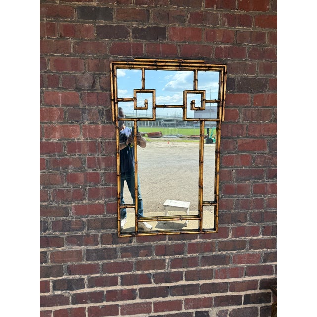 Hollywood Regency LaBarge Faux Bamboo Brass Wall Mirror – Hollywood Regency, 46” Tall For Sale - Image 3 of 9