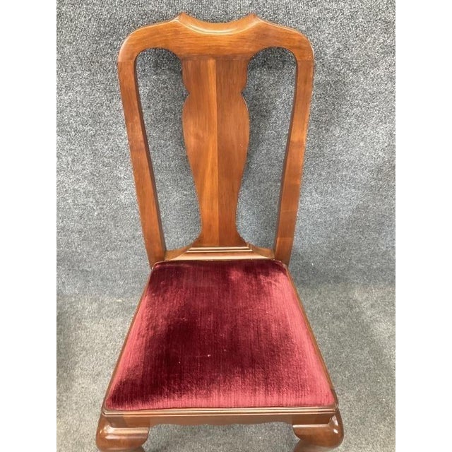 1970s Henkel Harris Solid Wild Black Cherry Queen Anne Dining Chairs - Rare Set of 8 For Sale - Image 12 of 13