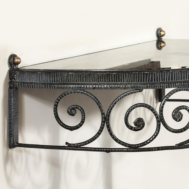 Art Deco Demilune Wrought Iron Spiral Motif & Porto Marble Inset Console Table For Sale - Image 12 of 13