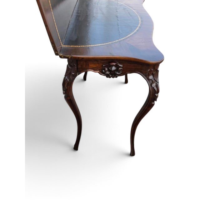 19th Century French Gabriel Legs Rosewood Inside Black Leather Game Table/Console Table. For Sale - Image 12 of 17