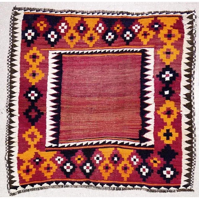 1940s Vintage Afghan Tribal Hand Made Organic Wool Natural Color Kilim,4'2"x4'5" For Sale - Image 5 of 5