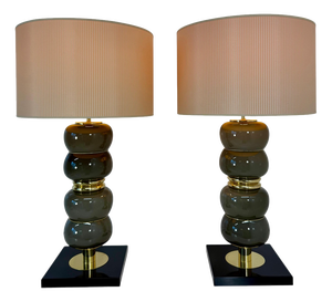 Art Deco Italian Grey Murano Glass Table Lamps, 2000s, Set of 2