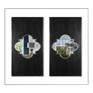 Large Wall Panels With Quatrefoil Mirrors - Black Hand-Painted Finish For Sale