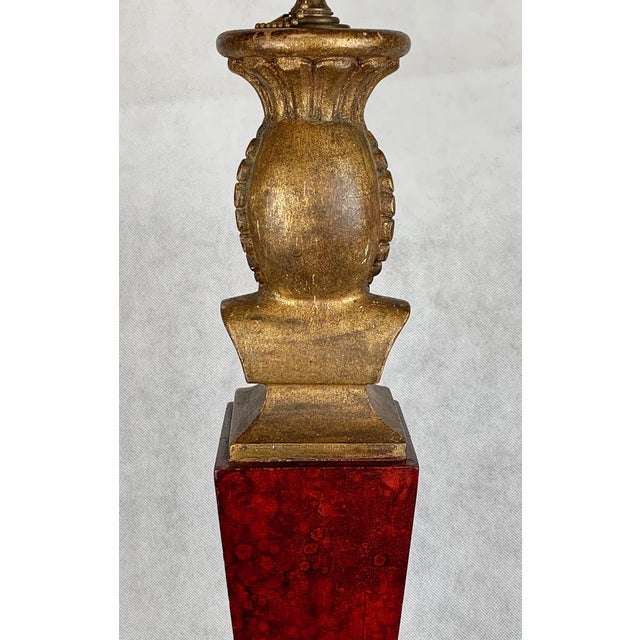 Wood Egyptian Revival Carved Wood Faux Finish Lamp in Reds & Blacks-1920s For Sale - Image 7 of 15
