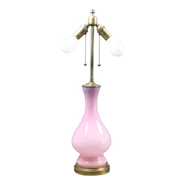 Vintage Mid Century Modern Murano Glass Italian Pink Opaline Table Lamp For Sale