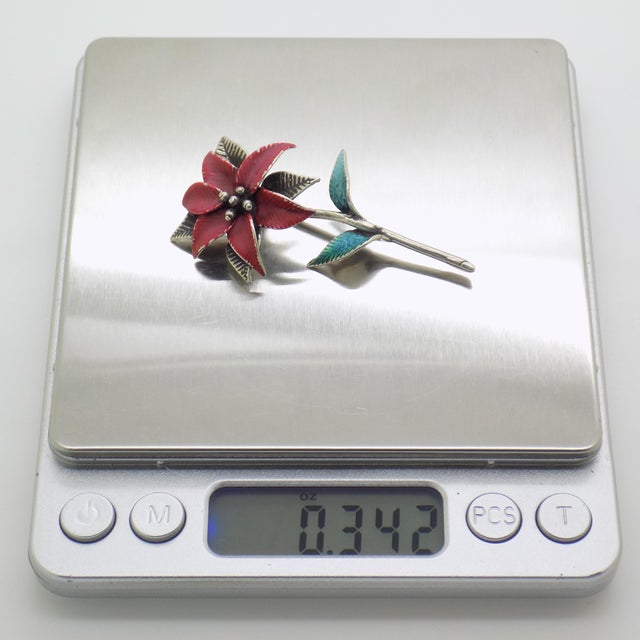 Silver Vintage Italian Handmade Genuine Silver Poinsettia Flower Christmas Decoration For Sale - Image 8 of 9