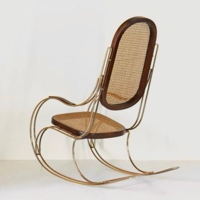 Mid-Century Modern Mid-Century Modern Brass and Wicker Rocking Chair, 1970s For Sale - Image 3 of 13