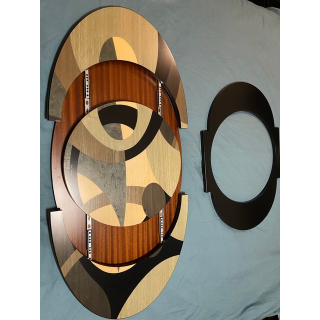 Late 20th Century Signed Luigi Leone for Gargiulo & Jannuzzi Mechanical Expanding Inlaid Wood Table Top With Lazy Susan For Sale - Image 4 of 12