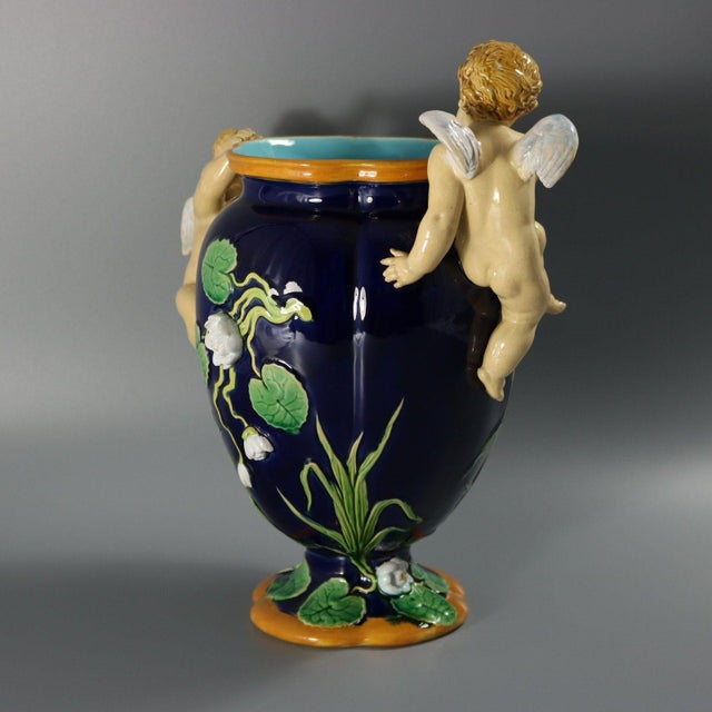 Minton Majolica Cherubs Vase For Sale - Image 6 of 15