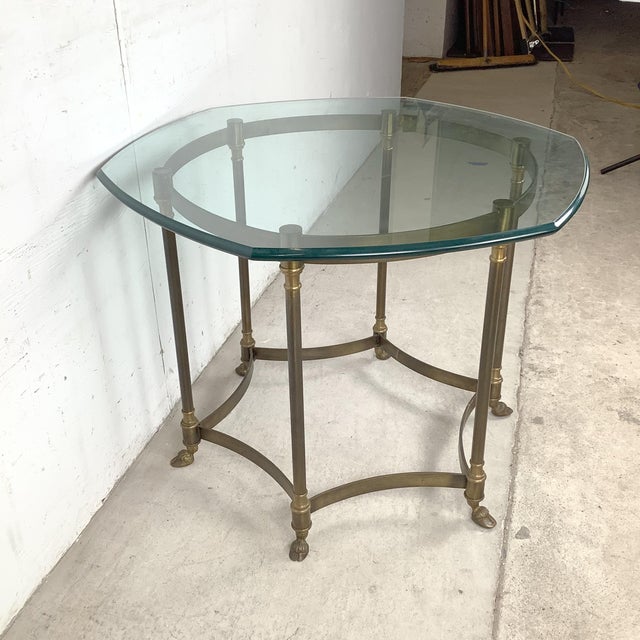 Neoclassical 1970s Neoclassical Brass and Octagonal Glass Accent Side Table in the Style of La Barge For Sale - Image 3 of 16