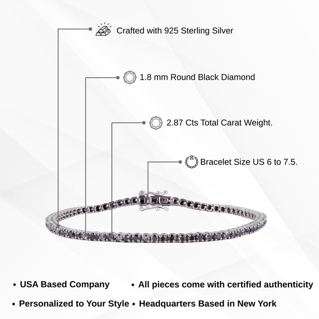 Carat&Her Minimalist 2.87 Ct Eclipse Black Diamond Tennis Bracelet for Women - Christmas Gift For Sale - Image 9 of 13
