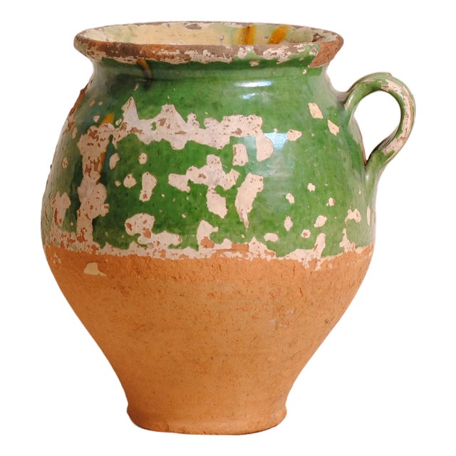 Antique French Green Enamelled Confit Pot, 1890s For Sale