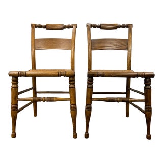 Vintage Hitchcock Rush Seat Slat Back Mahogany Dining Side Chairs - Pair For Sale