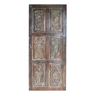 Vintage Hand-Carved Rustic Barn Door – Reclaimed Wood Farmhouse Statement Door Panel 84x36 For Sale