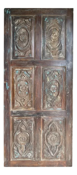 Vintage Hand-Carved Rustic Barn Door – Reclaimed Wood Farmhouse Statement Door Panel 84x36