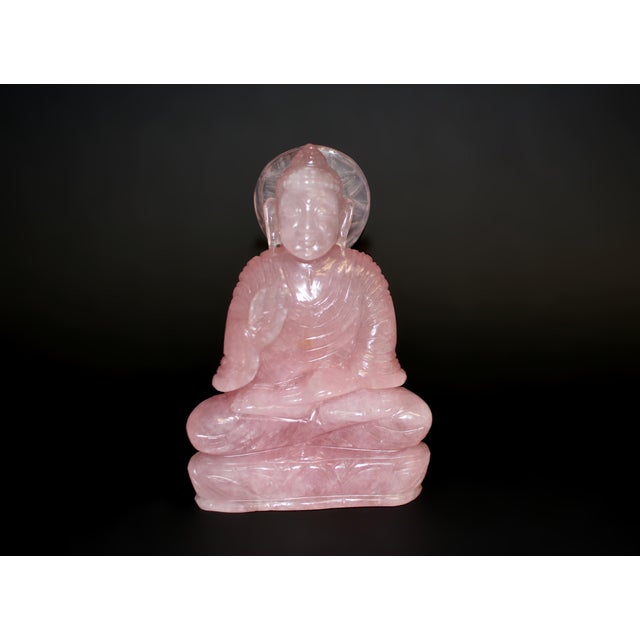 Natural Rose Quartz Buddha Statue Pink Gemstone For Sale - Image 4 of 10