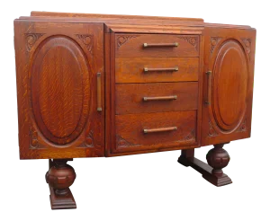 1920s English Deco Tiger Oak Server Sideboard Buffet Bathroom Vanity