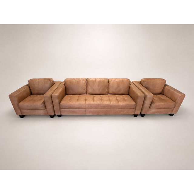 Loom Golden Light Leather Sofa & Lounge Chair Set Special Edition For Sale - Image 4 of 11