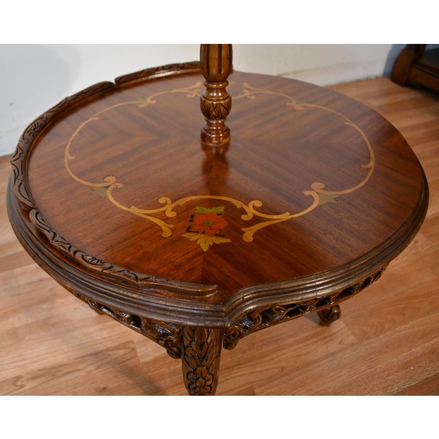 1920s 1920 Antique French Louis XV Walnut Inlaid 2 Tier Side End Table / Serving Table For Sale - Image 5 of 12