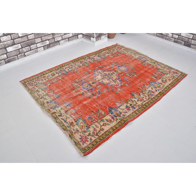 Orange Orange Ethnic Vintage Wool Carpet For Sale - Image 8 of 10