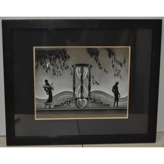 Art Deco Watercolor Illustration c.1930s Fine watercolor and gouache illustration of two women separated by time. This...