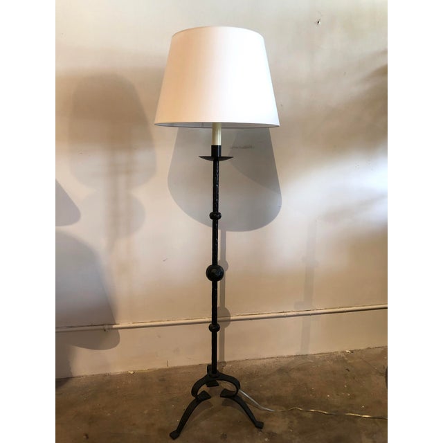 1980s 1980s Hammered Forged Iron Floor Lamp With Lamp Shade For Sale - Image 5 of 5
