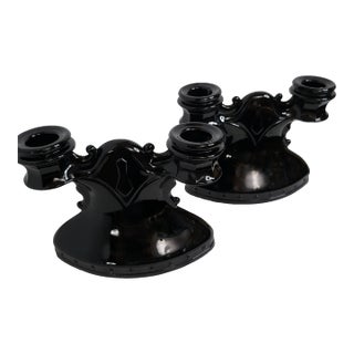 Vintage lL.E. Smith Art Glass Double Candleholders For Sale
