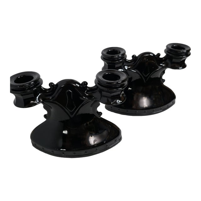 Vintage lL.E. Smith Art Glass Double Candleholders For Sale